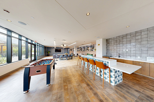 Clubroom with lounge furniture.