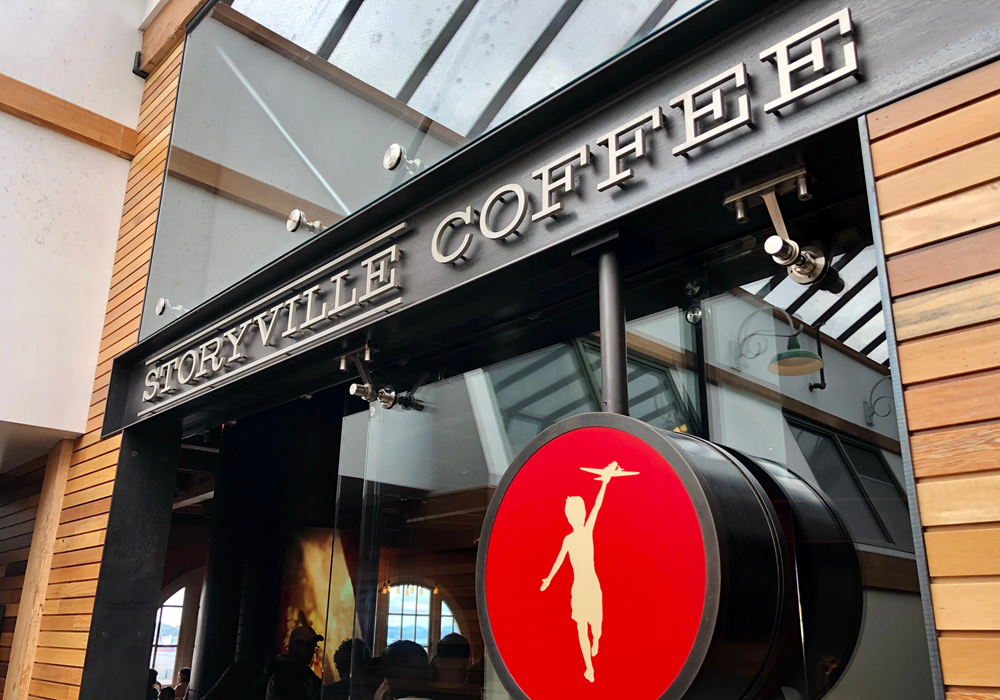 Entrance of Storyville Coffee at Pike Place Market.