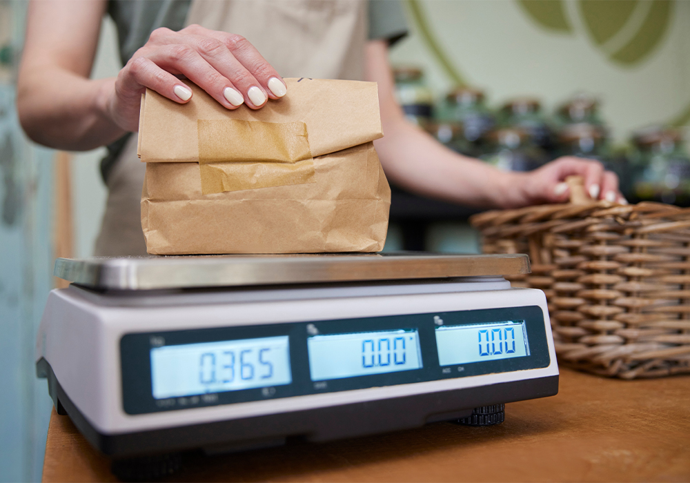 Weighing produce in the Grocery Store